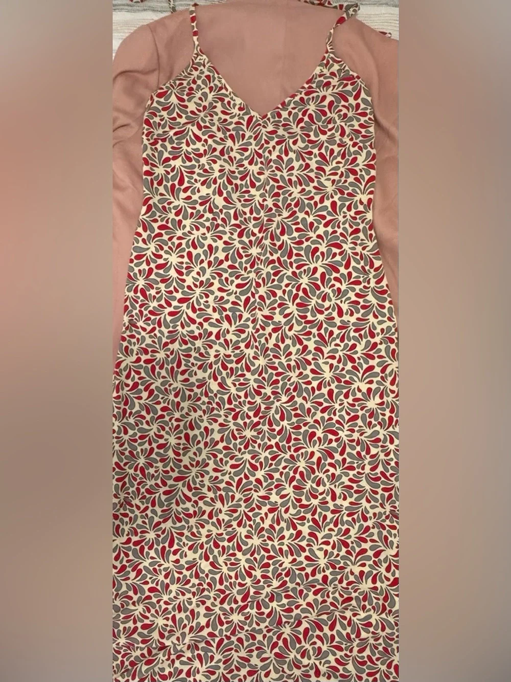 Bride, Red, and Gray Petal Print Swim cover up dress. Super light fabric. Size S